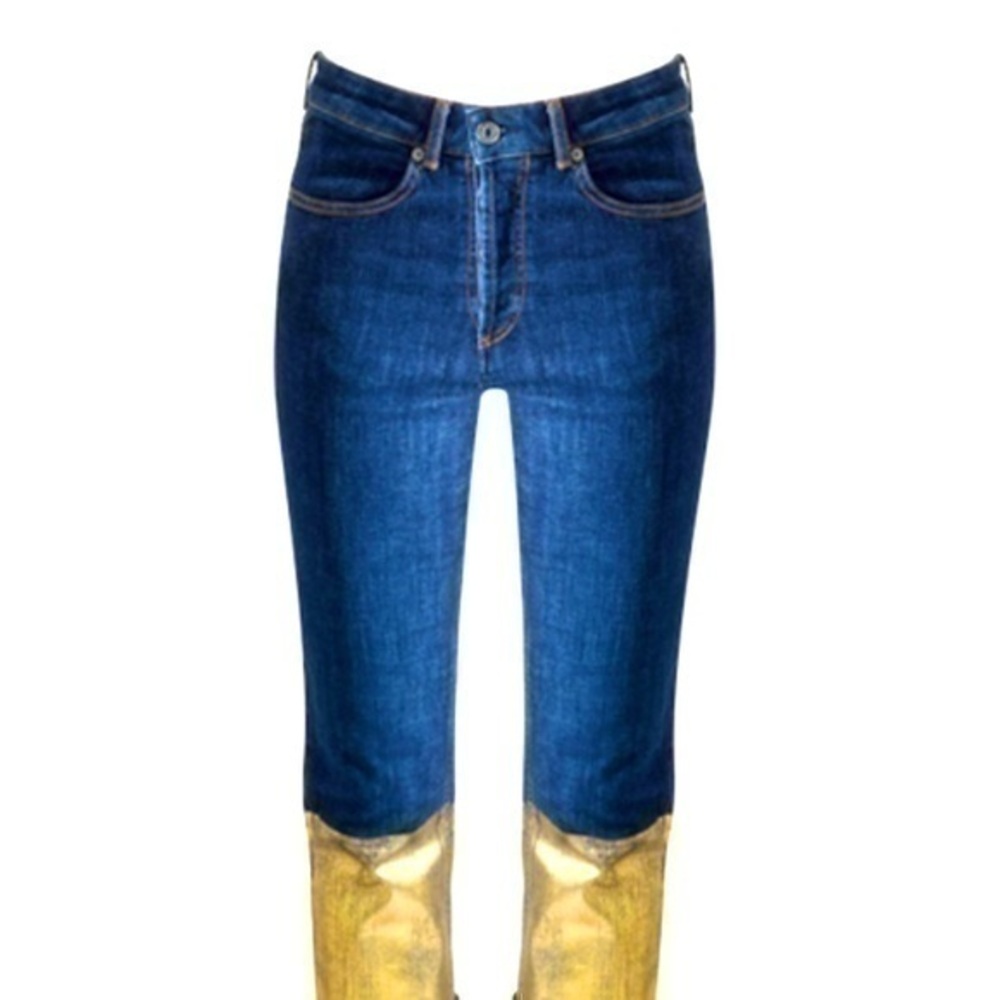 NWT Ottod'Ame Denim Boyfriend Jeans with Golden Print size 25 stretchy